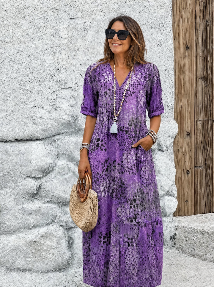 SUSAN | ABITO MIDI DALLA TONALITÀ VIVACE CON ELEGANTE COPERTURA DEL VENTRE